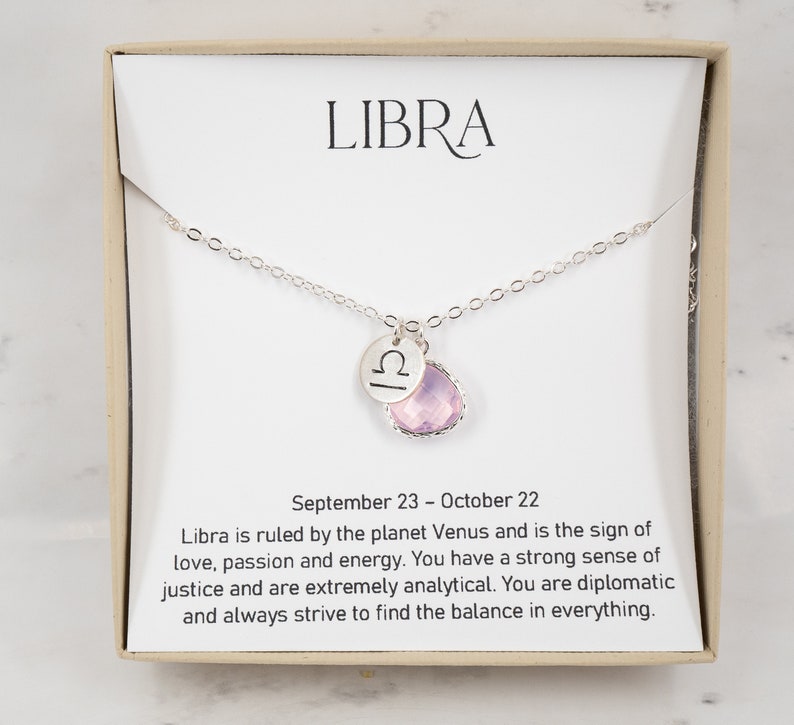 Libra Zodiac Silver Necklace Libra October Necklace October Etsy