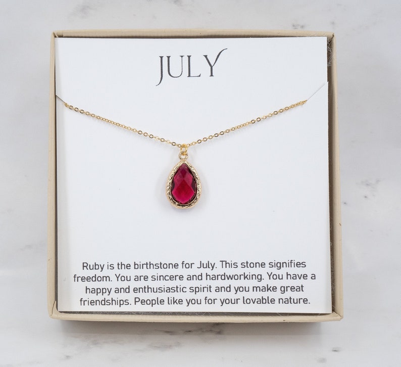 Birthstone Jewelry July Birthday Gift Ruby Gold Teardrop Necklace July Jewelry July Birthstone Necklace July Necklace