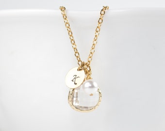 Personalized April Birthstone Crystal Gold Necklace, Crystal Necklace, April Birthday Jewelry, Personalized Gold Necklace #877