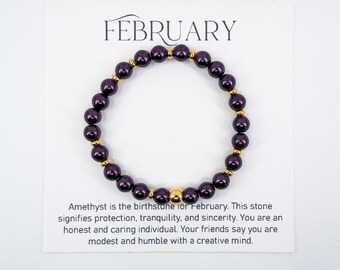 February Birthstone Bracelet- Classic Purple Beaded Bracelet - Layering Bracelet - Stacking Bracelet - Beaded Bracelet