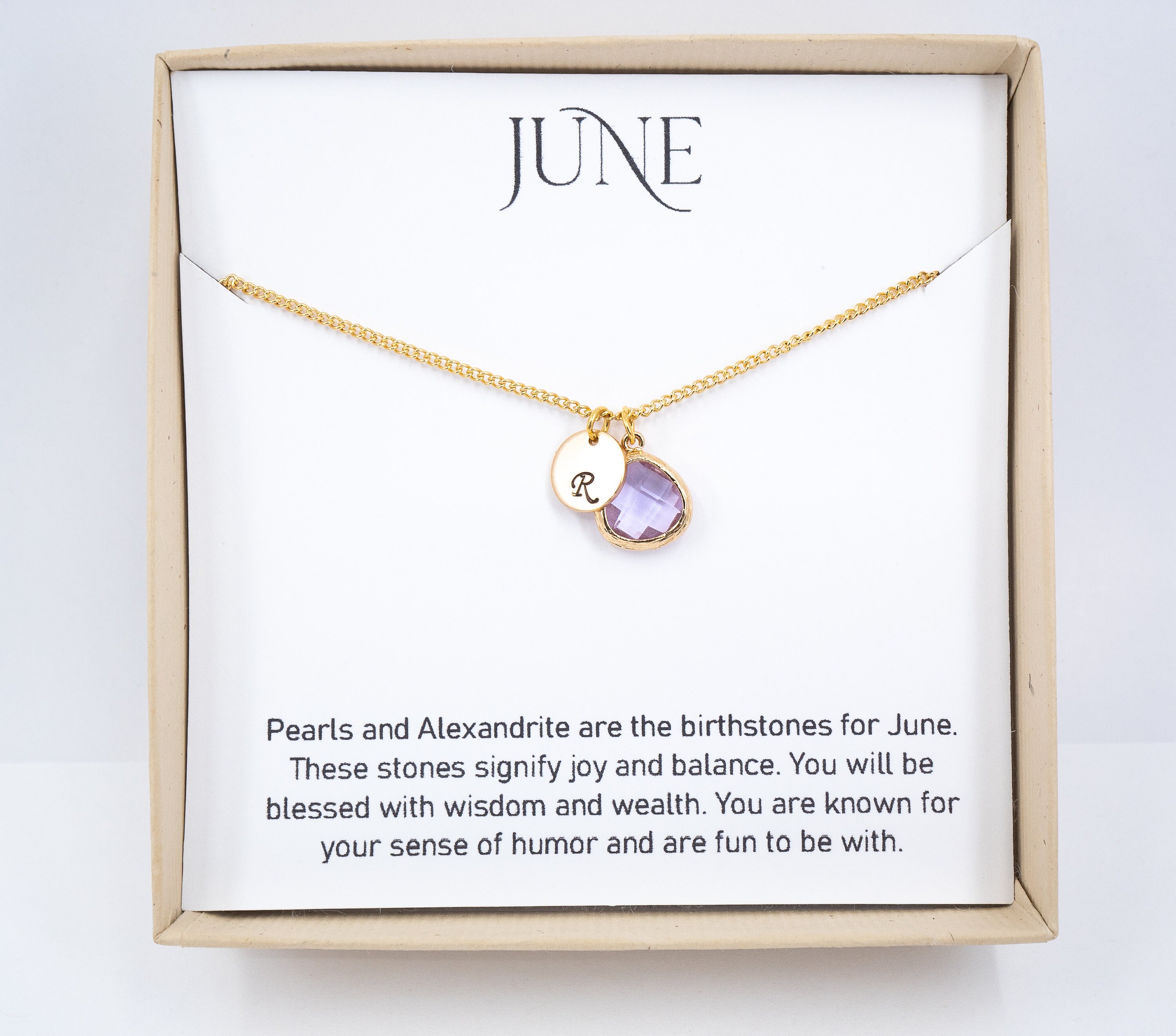 June birthstone on sale necklace with initial