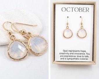 October Birthstone Earrings - White Opal Gold Earrings - October Earrings - October Jewelry - Birthstone Jewelry - October Birthday Gift