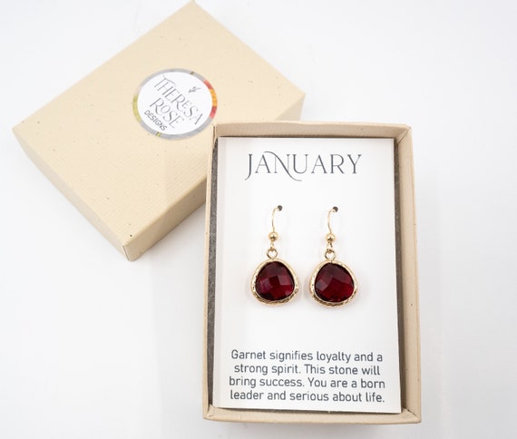 January Birthstone Earrings Garnet Gold Earrings - Etsy