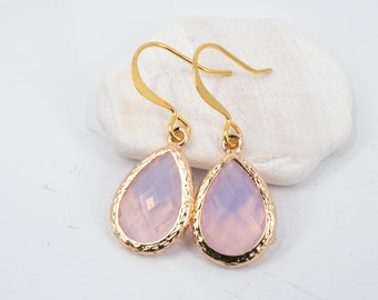 Pink Opal Earrings - Pink Teardrop Earrings - October Birthstone Earrings - Pink Gold Earrings - Birthstone Jewelry - Pink Earrings