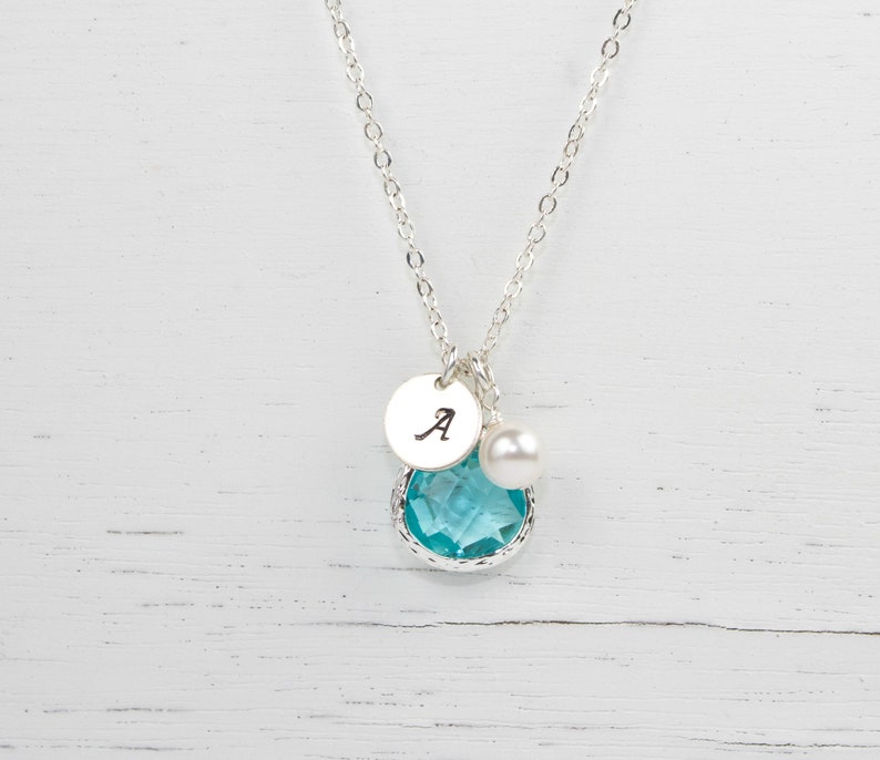 Personalized March Birthstone Necklace Aquamarine Silver Necklace March Jewelry March Gift Aquamarine Necklace Birthstone Jewelry image 3