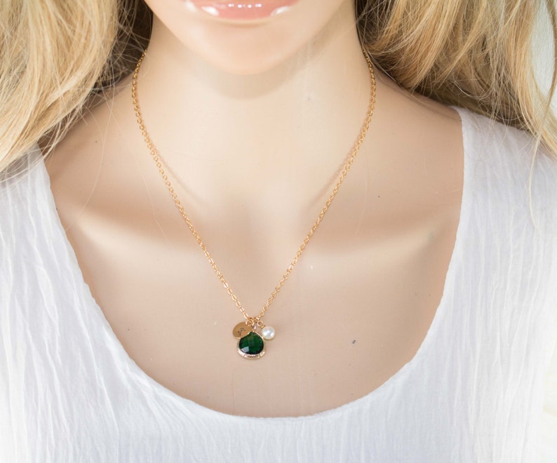 Personalized May Birthstone Necklace Emerald Necklace Personalized Jewelry for Mom From Son Daughter Birthstone Jewelry, Birthday Gift image 4