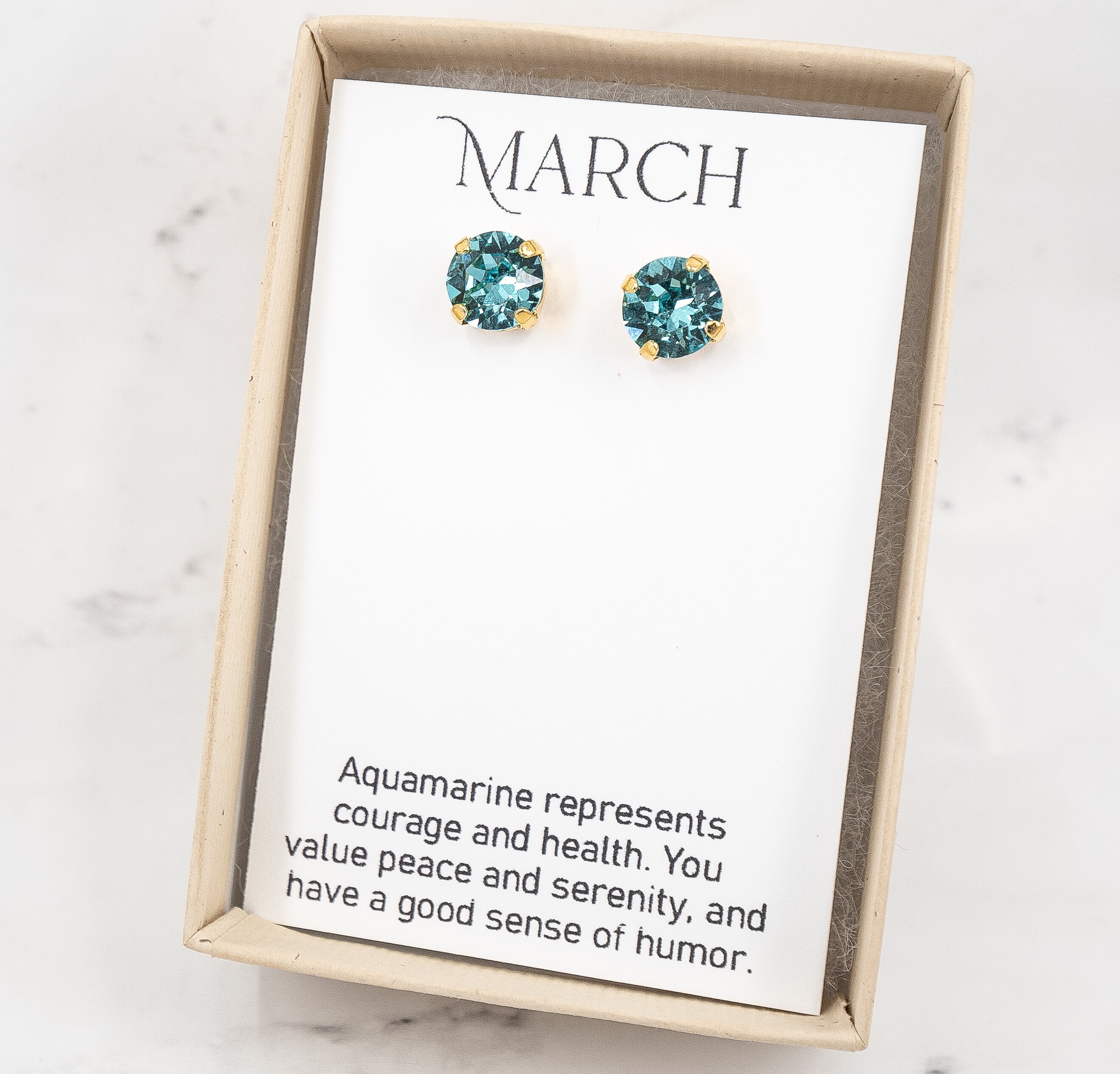 March Birthstone Earrings Swarovski Aquamarine Gold Earrings - Etsy