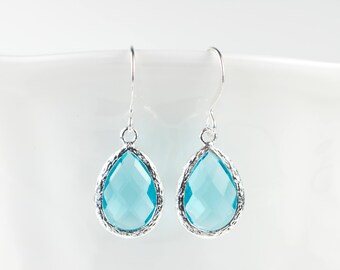 Aquamarine Silver Teardrop Earrings - March Birthstone Earrings - Birthstone Jewelry - March Jewelry - Blue Earrings - March Earrings