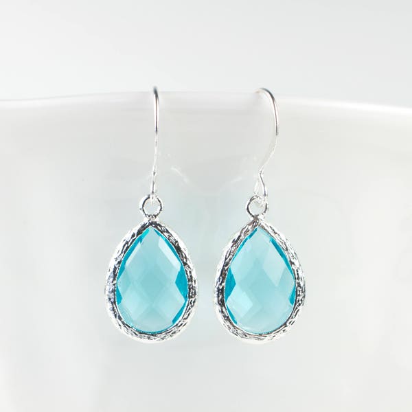 Aquamarine Silver Teardrop Earrings - March Birthstone Earrings - Birthstone Jewelry - March Jewelry - Blue Earrings - March Earrings