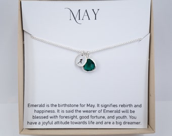 Little Girl Personalized May Birthstone Necklace - Little Girl Jewelry - Silver Birthstone Necklace - Birthstone Jewelry - May Jewelry