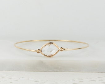 Crystal Gold Bangle, April Birthstone Gold Bangle, April Birthstone Gold Bracelet, Clear Bangle Bracelet, April Birthstone Bracelet