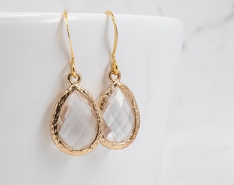 Crystal Earrings - April Birthstone Jewelry - April Earrings - April Jewelry - April Birthday - Clear Gold Earrings - Sale Earrings