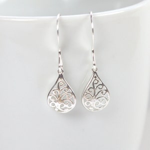 Tiny Sterling Silver Earrings - Filigree Sterling Silver Earrings - Small Drop Earrings - Small Silver Earrings - Jewelry Gift