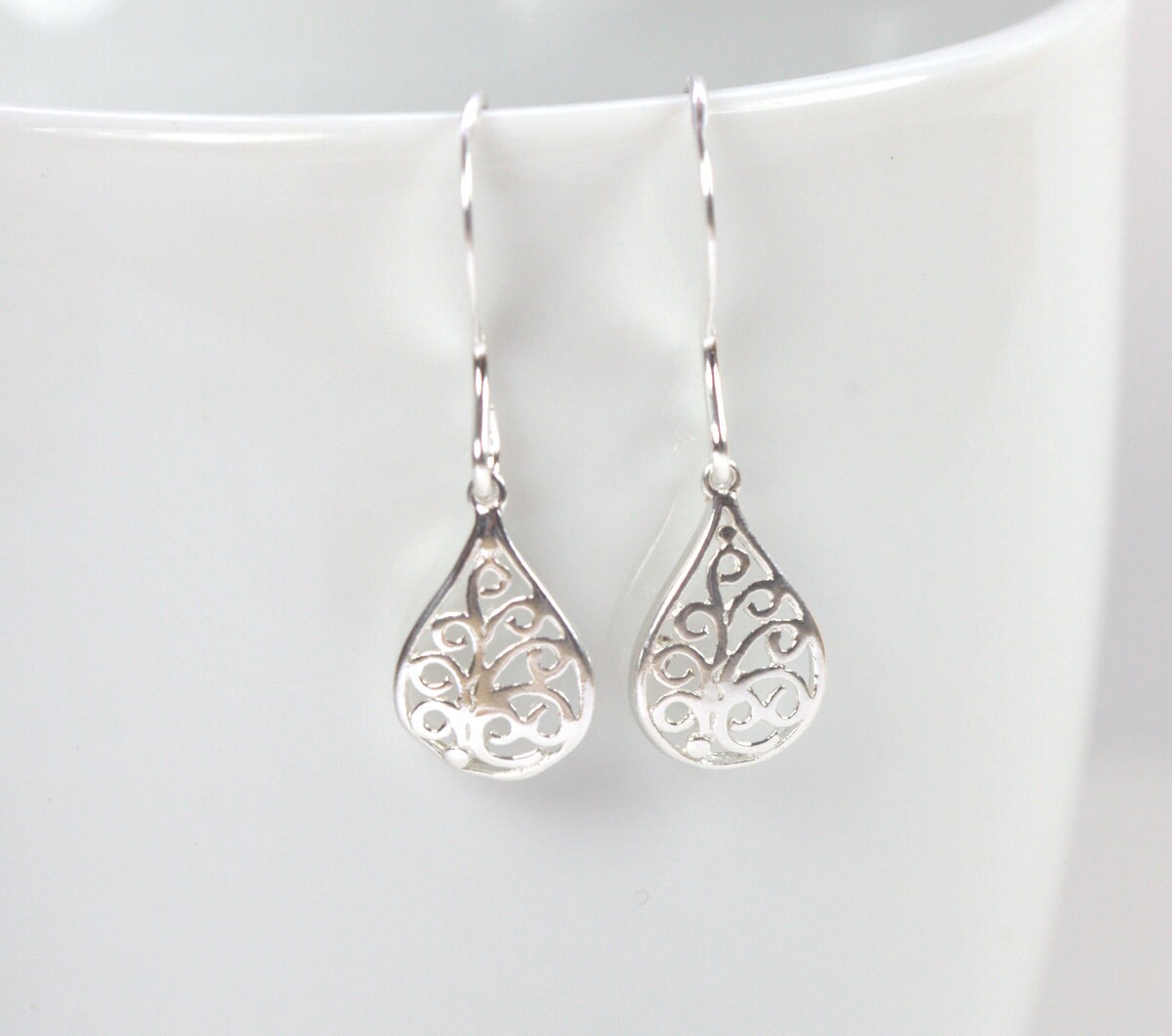 Tiny Sterling Silver Earrings - Filigree Sterling Silver Earrings - S…