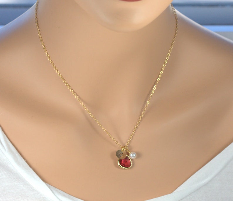 Personalized January Birthstone Necklace Garnet Gold | Etsy