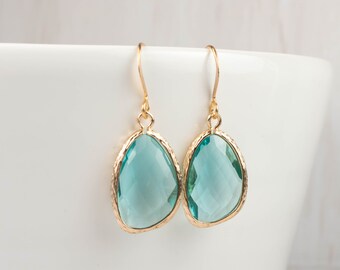 March Birthstone Aquamarine Gold Earrings