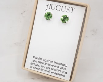 August Birthstone Earrings - Swarovski Peridot Gold Earrings - Peridot Stud Earrings - Birthstone Jewelry - August Earrings - Peridot Gift