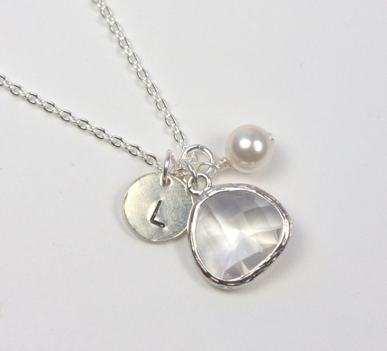 Personalized April Birthstone Necklace Crystal Silver Etsy