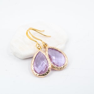 Lavender Teardrop Earrings - Purple Gold Drop Earrings - Simple Earrings - Bridesmaid Earrings - Wedding Jewelry - Jewelry Gift