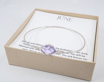 June Birthstone Bangle - Alexandrite Silver Bangle - Birthstone Jewelry - June Bracelet - Birthstone Bracelet - June Jewelry - Birthday Gift