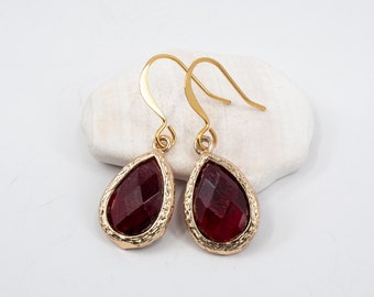 Burgundy Earrings - Garnet Teardrop Earrings - January Birthstone Earrings - Dark Red Earrings - Birthstone Jewelry - Red Earrings