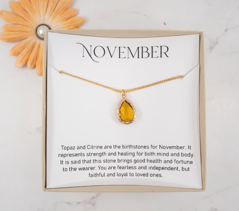 November Birthstone Necklace Topaz Necklace Citrine Etsy