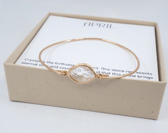 April Birthstone Bangle - Crystal Gold Bracelet - Clear Bangle - April Bracelet - April Jewelry - Birthstone Bracelet - April Birthday Gift