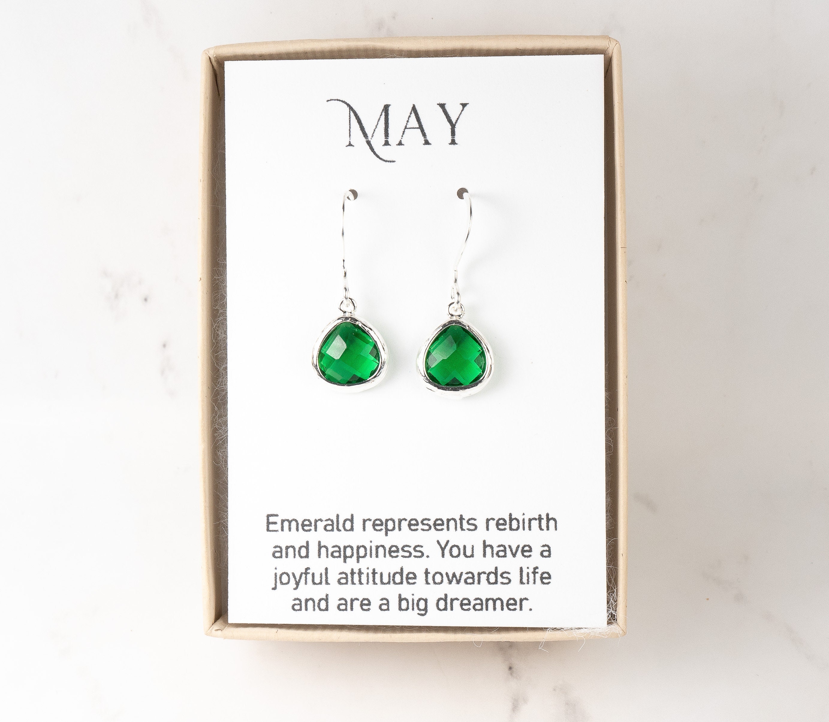 May Birthstone Earrings Tiny Emerald 