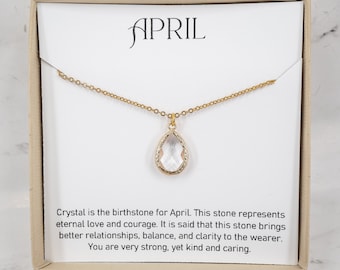 April Birthstone Necklace - Crystal Gold Teardrop Necklace - April Necklace - April Jewelry - Birthstone Jewelry - April Birthday Gift