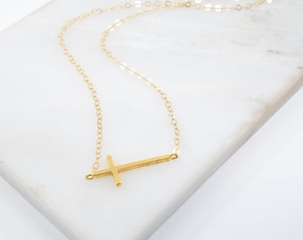 Gold Cross Necklace - Gold Necklace - Layered Necklace - Minimalist Jewelry -  Christian Necklace - Inspirational Jewelry