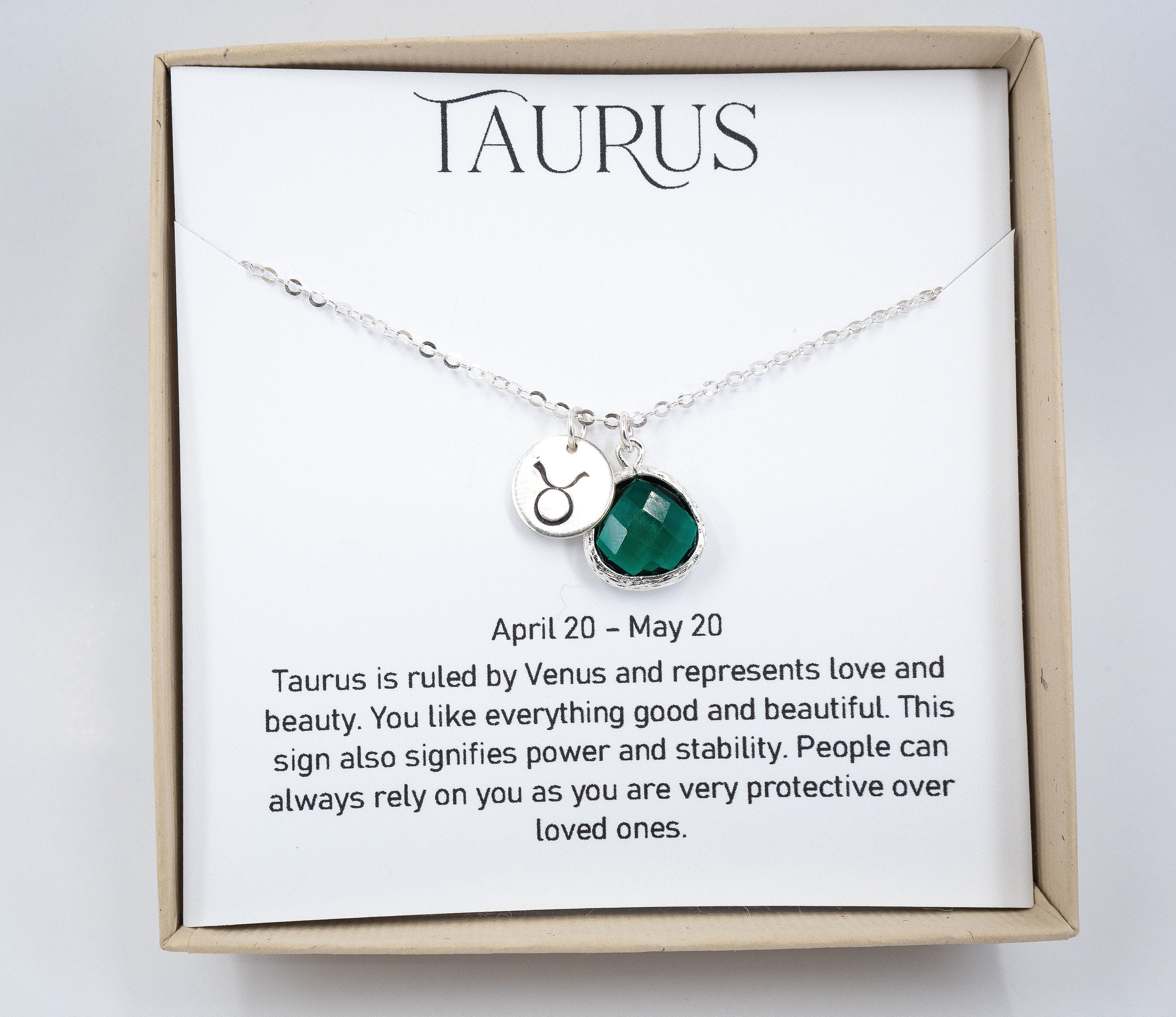 Taurus Sign Necklace - Taurus - May Birthstone - Zodiac Necklace -  Astrology Jewelry - Emerald May Necklace - Zodiac Jewelry Gift -