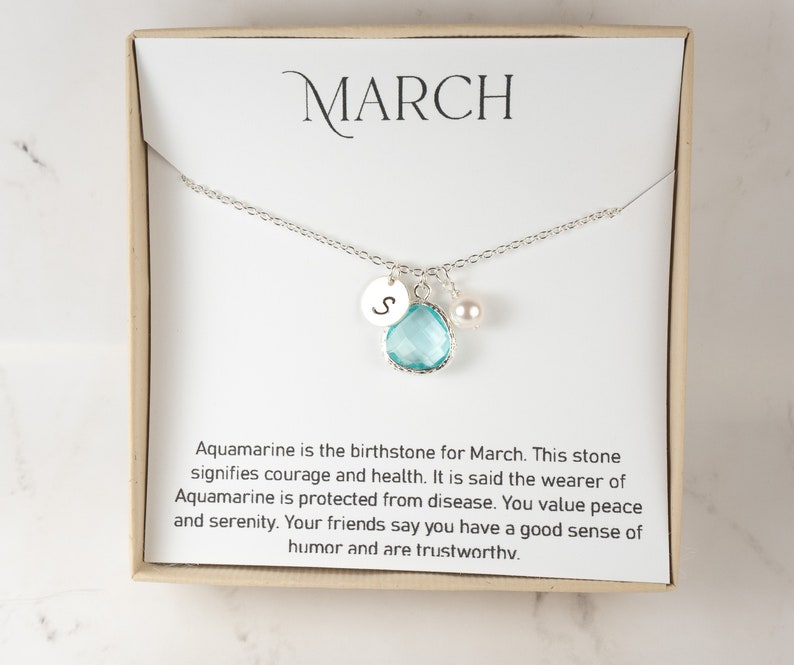 Personalized March Birthstone Necklace Aquamarine Silver Necklace March Jewelry March Gift Aquamarine Necklace Birthstone Jewelry image 1