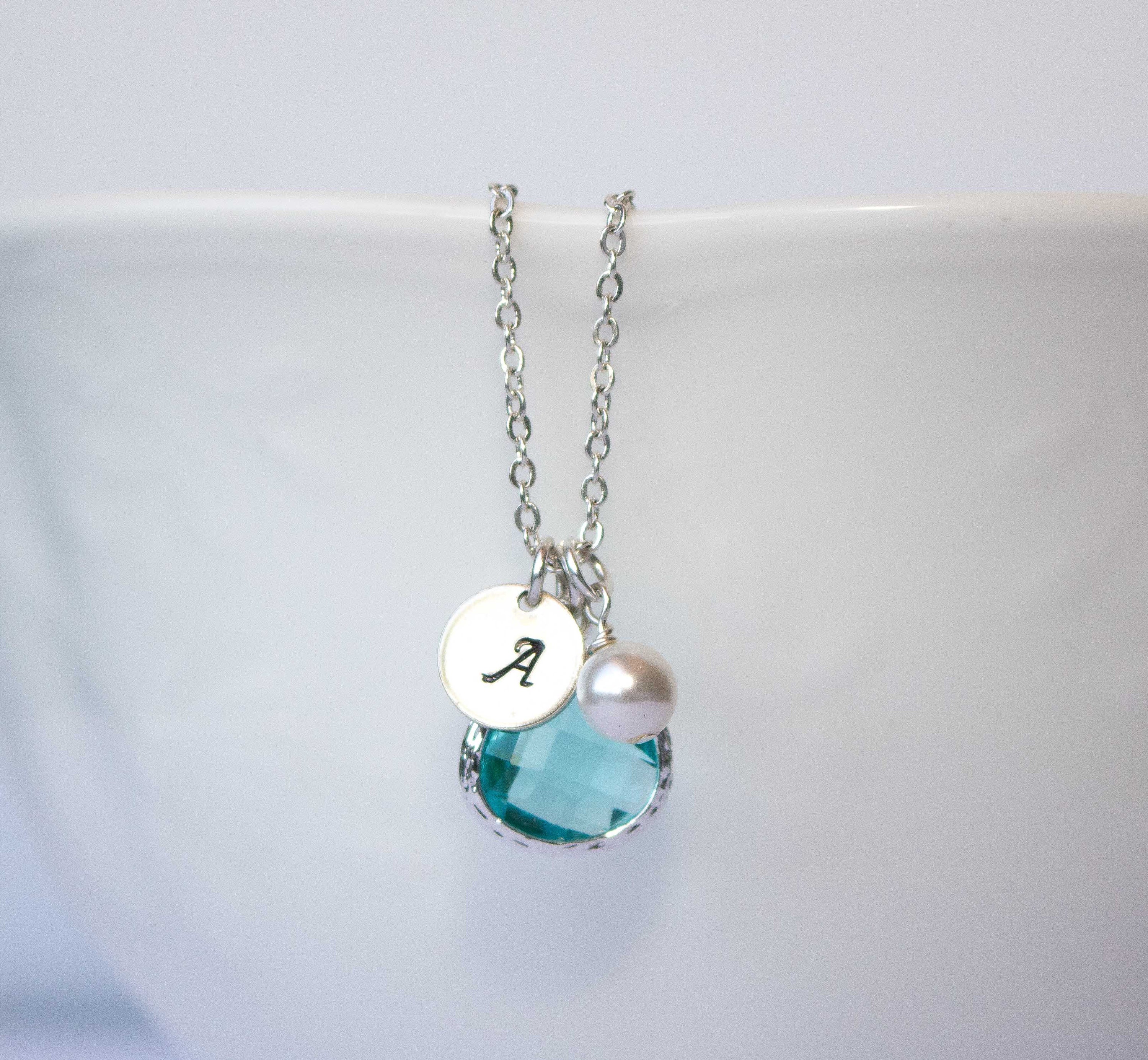 Personalized March Birthstone Necklace 