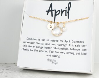 April Birthstone Personalized Gold Necklace, April Personalized Necklace, Crystal Gold Necklace, April Birthday Jewelry, Bridesmaid Necklace