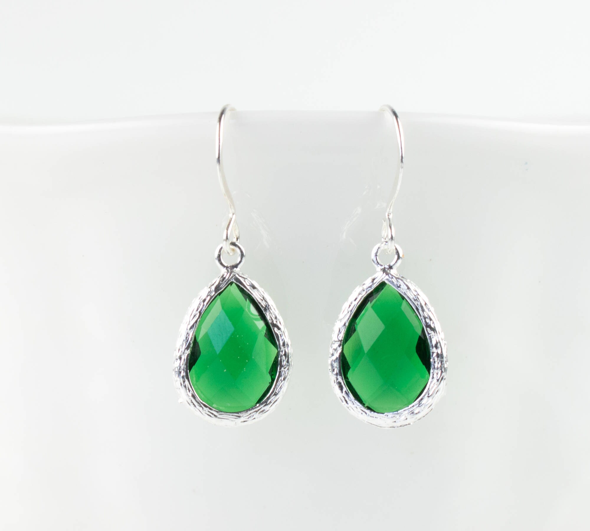 May Birthstone Earrings Emerald Silver Teardrop Earrings | Etsy