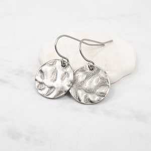 Antique Silver Dangle Earrings - Antique Silver Earrings - Small Drop Earrings - Small Hammered Silver Earrings - Tiny Drop Earrings