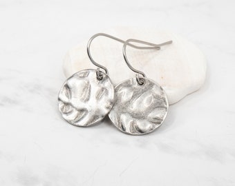 Antique Silver Dangle Earrings - Antique Silver Earrings - Small Drop Earrings - Small Hammered Silver Earrings - Tiny Drop Earrings