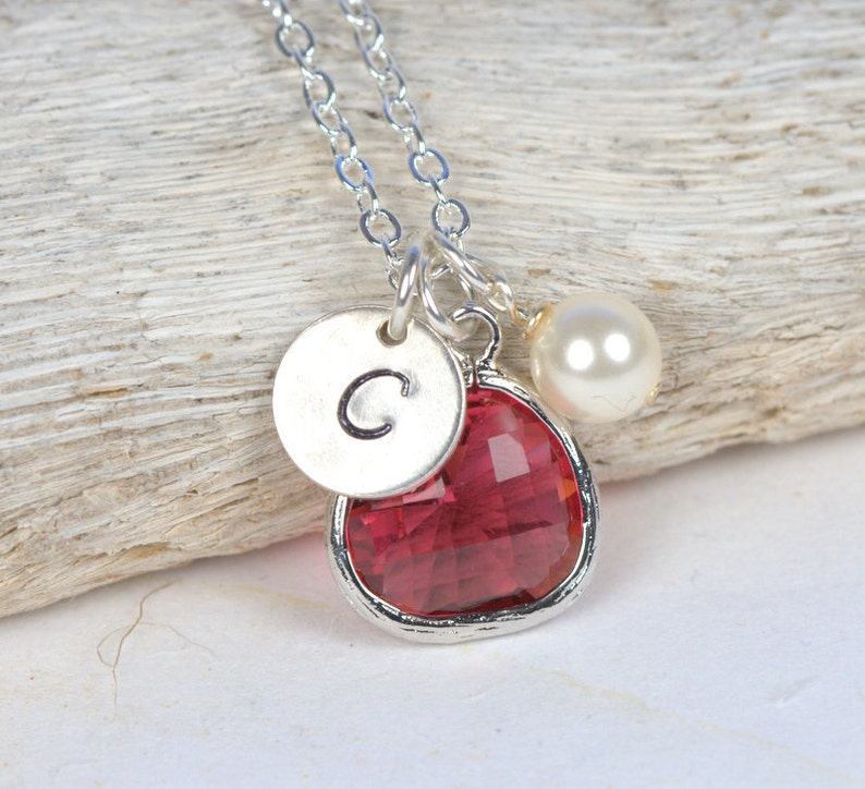 Personalized july birthstone necklace ruby silver necklace etsy