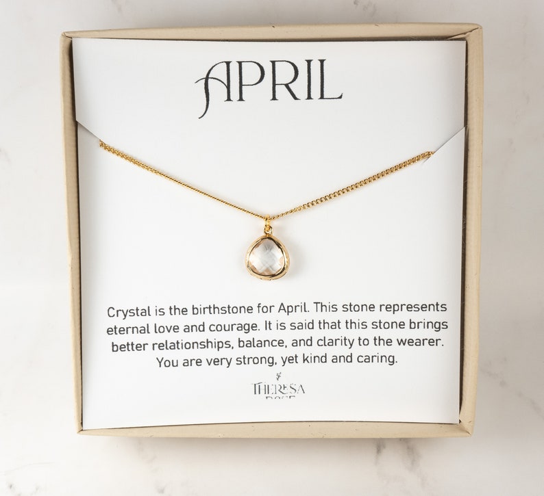 April Birthstone Necklace Tiny Crystal Gold Necklace April Etsy