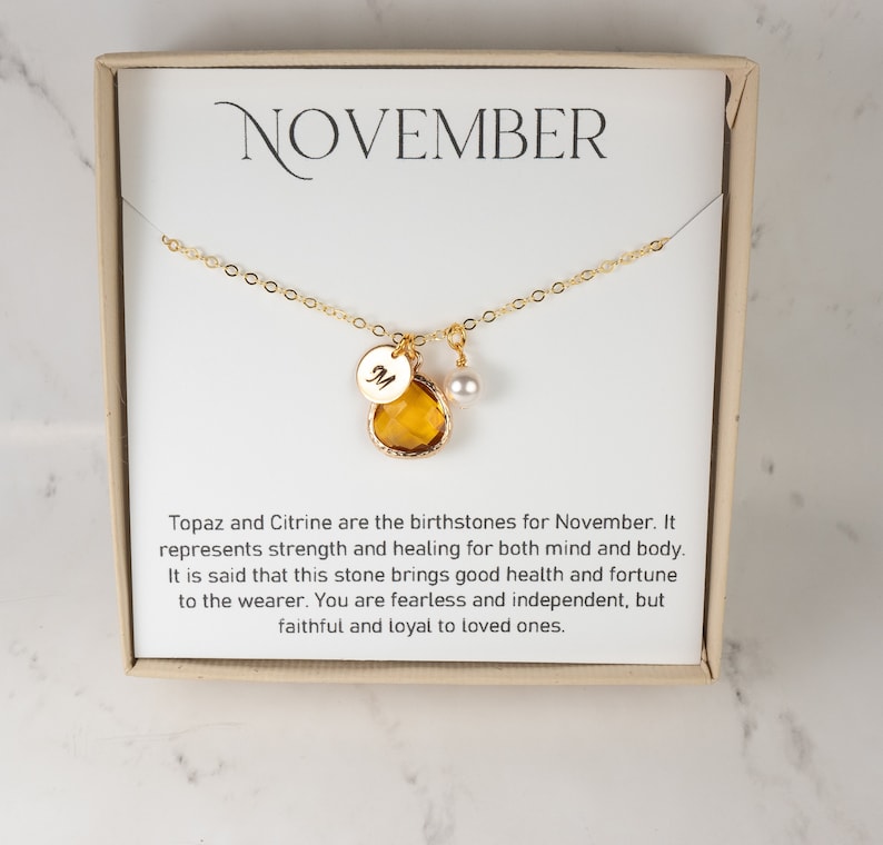 Personalized November Birthstone Necklace Topaz Necklace Etsy