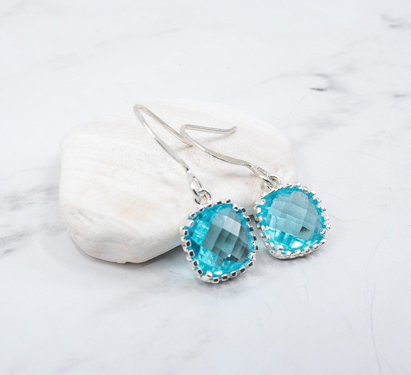 March Birthstone Earrings Square Aquamarine Silver Earrings | Etsy