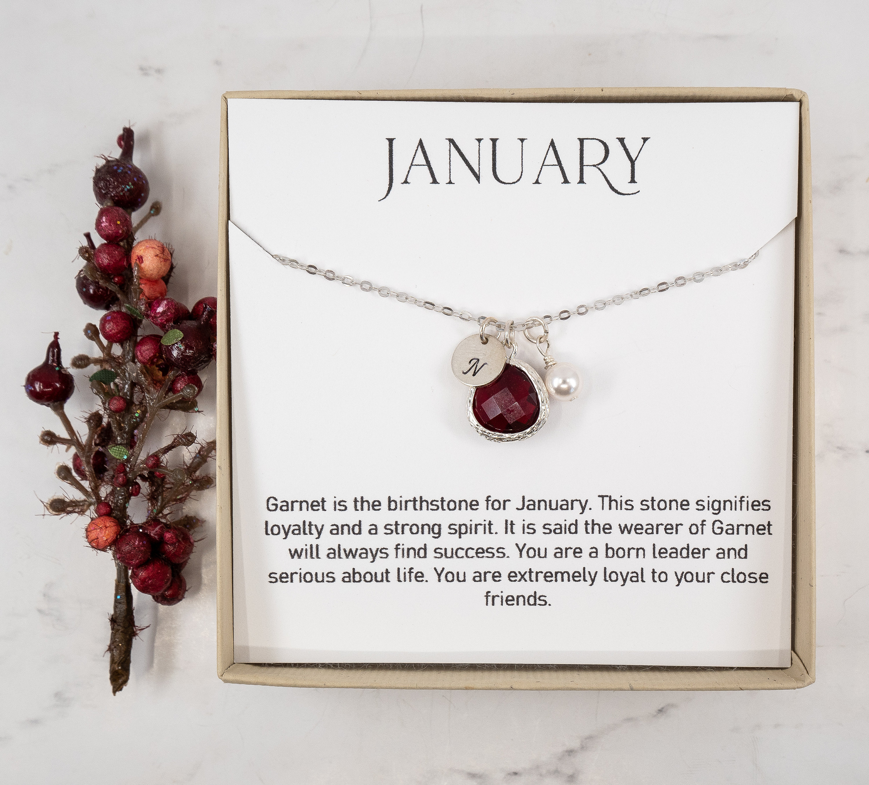 Personalized January Birthstone Necklace Garnet Silver | Etsy