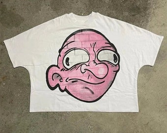 Graphic Streetwear T-Shirt with Cartoon Graffiti Print, Oversized Tee