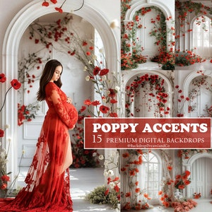 RED POPPIES Digital Backdrops Floral Maternity Backdrop Overlays Studio Backdrop Overlays Fine Art Textures Photoshop Overlays Backgrounds