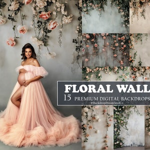 VINTAGE FLORAL WALL Floral Backdrops Digital Overlays Digital Floral Maternity Overlays Backdrops Textures Overlays Newborn for Photoshop