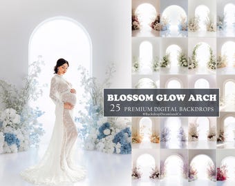 Digitala bakgrunder med blombåge, bakgrundsöverlägg för gravida, bakgrundsöverlägg för studio, konsttexturer, blommig väggkonst, Photoshop-överlägg