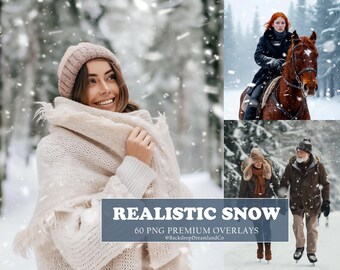 60 REALICTIC SNOW Falling snow Overlays  Photoshop overlays Snow Winter Overlays Christmas overlays Photo Editing Photoshop Snow Digital PNG