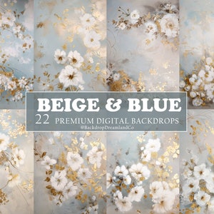 SOFT BEIGE BLUE Floral Textures Digital Backdrops Photoshop Fine Art Texture Overlays Maternity Backdrop Overlays Photography Background
