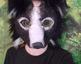 Máscara de Border Collie de fieltro hecha a mano / Cosplay de Therian