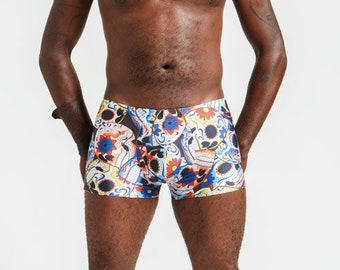 Mankinis in Sugar Skull Print For Poolside Lounging or General Hotness